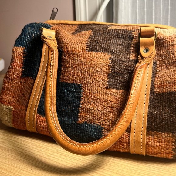 Vintage Turkish Kilim Leather Woven Satchel Bag